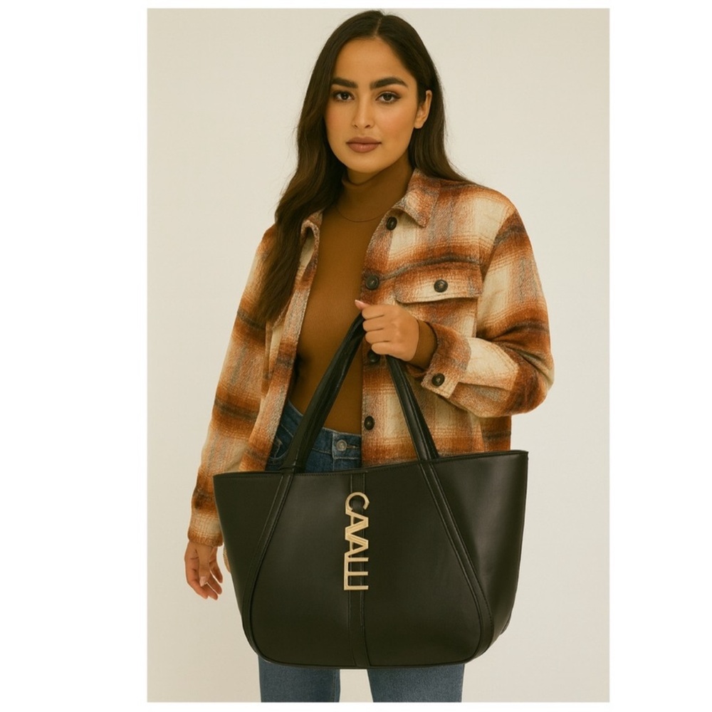 Cavalli Class Black Tote with Gold Accents